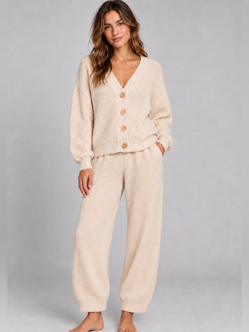 #1007 Free People Hailee Cardi Set Ivory Cardigan Pants 2 Piece Medium